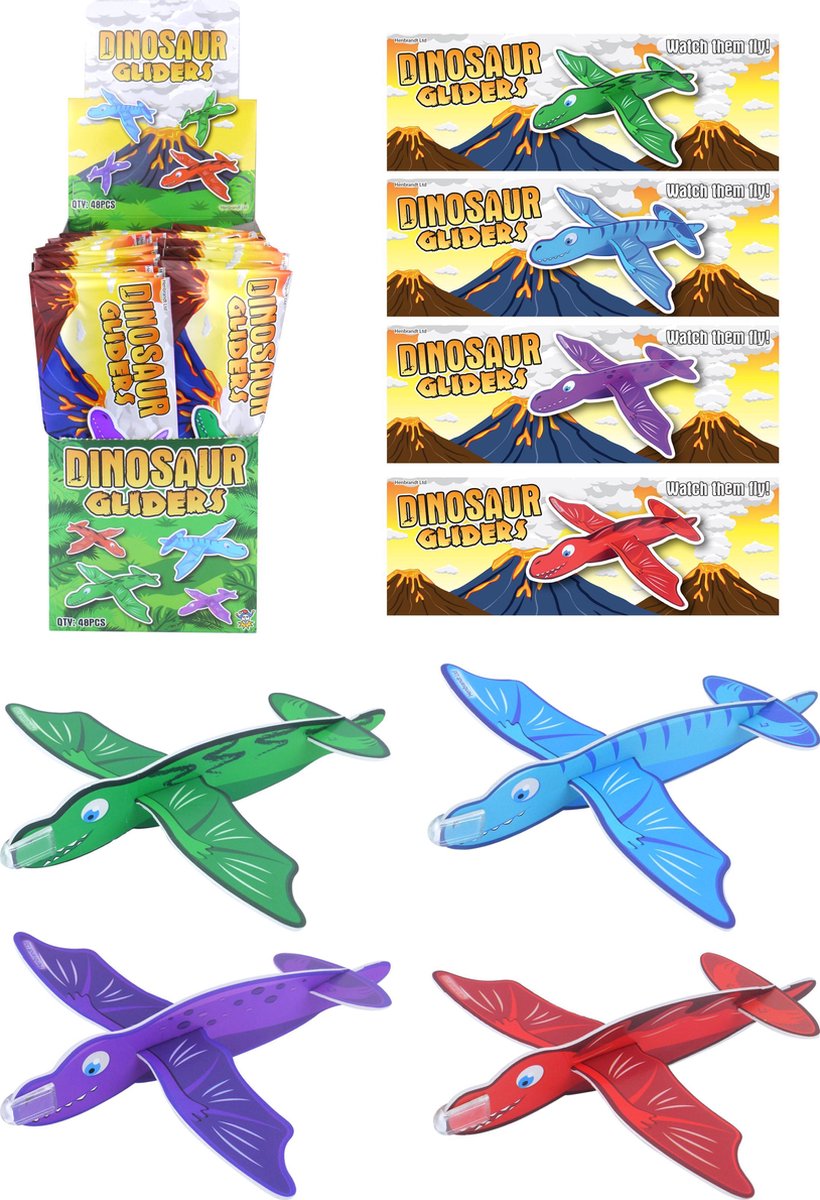 Foam vliegende Dinos| 48 STUKS Display| Uitdeelcadeautjes | Foam Gliders | Zweefvliegtuig